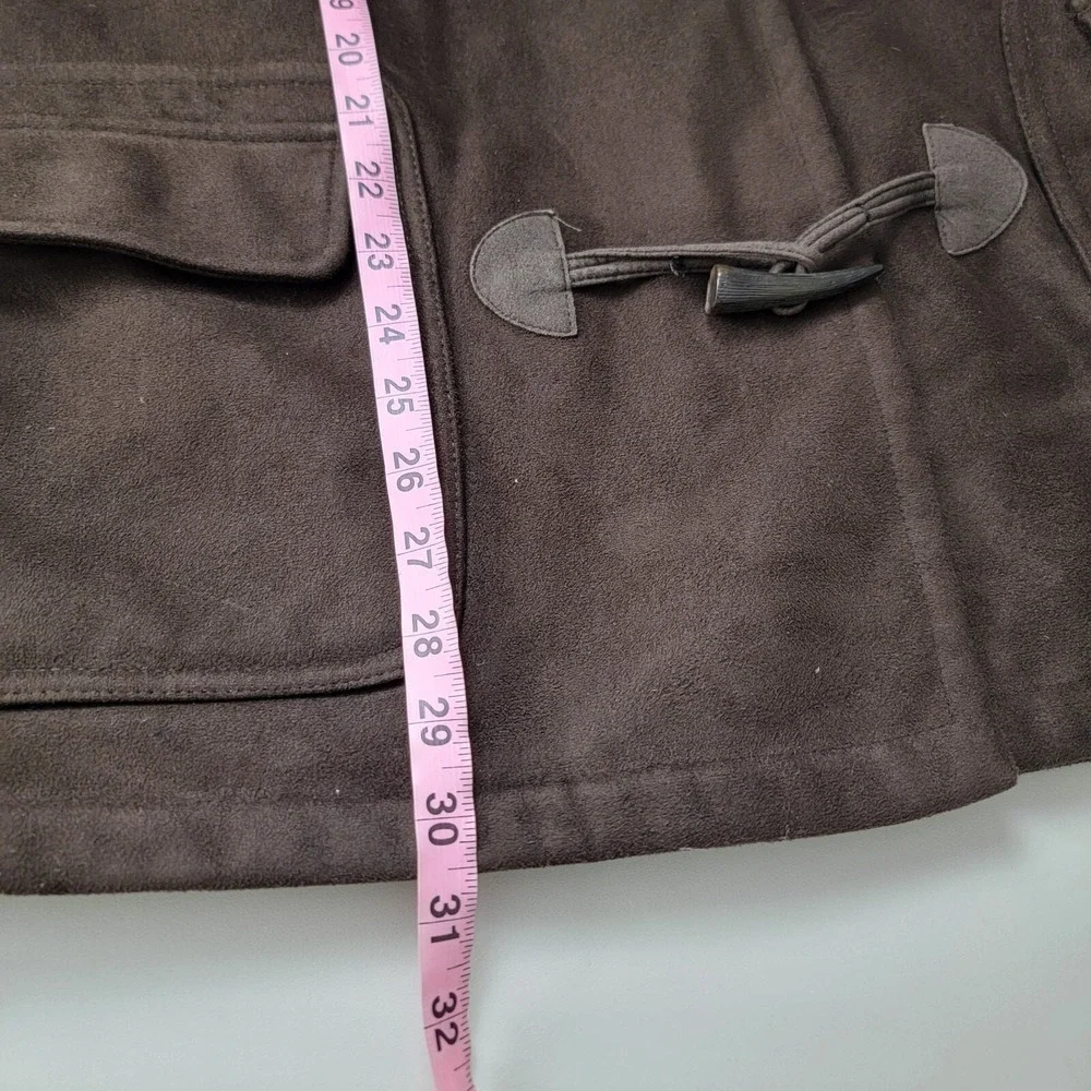 Chaps est 1978 Duffle Coat Womens Small Brown Faux Fur Suede Hooded Long‎ Sleeve